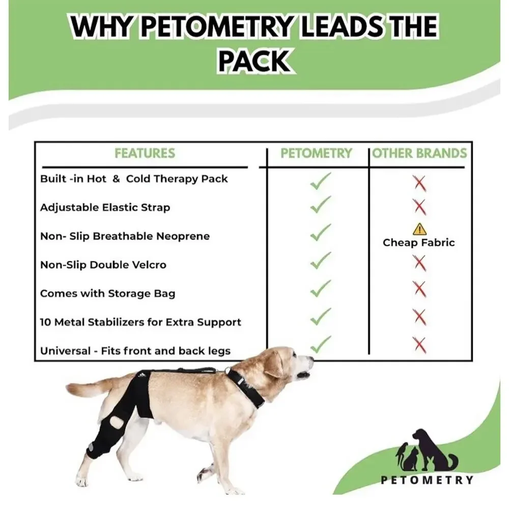 Petometry Dog Knee Brace Medium ACL CCL Support w/ Hot Cold Pack Adjustable